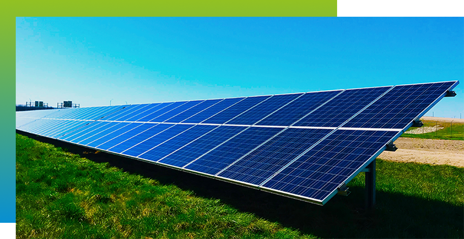 Solar panels in a green field